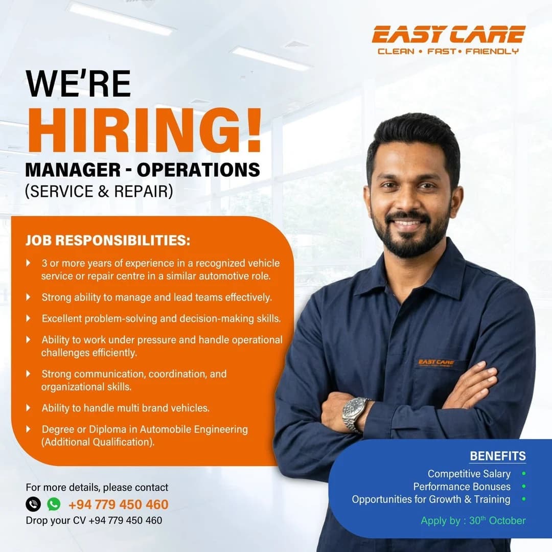 EasyCare vacancy poster: we are hiring a Manager – Operations